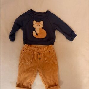 Fox 🦊 sweatshirt and Tan Corduroy Pants Set